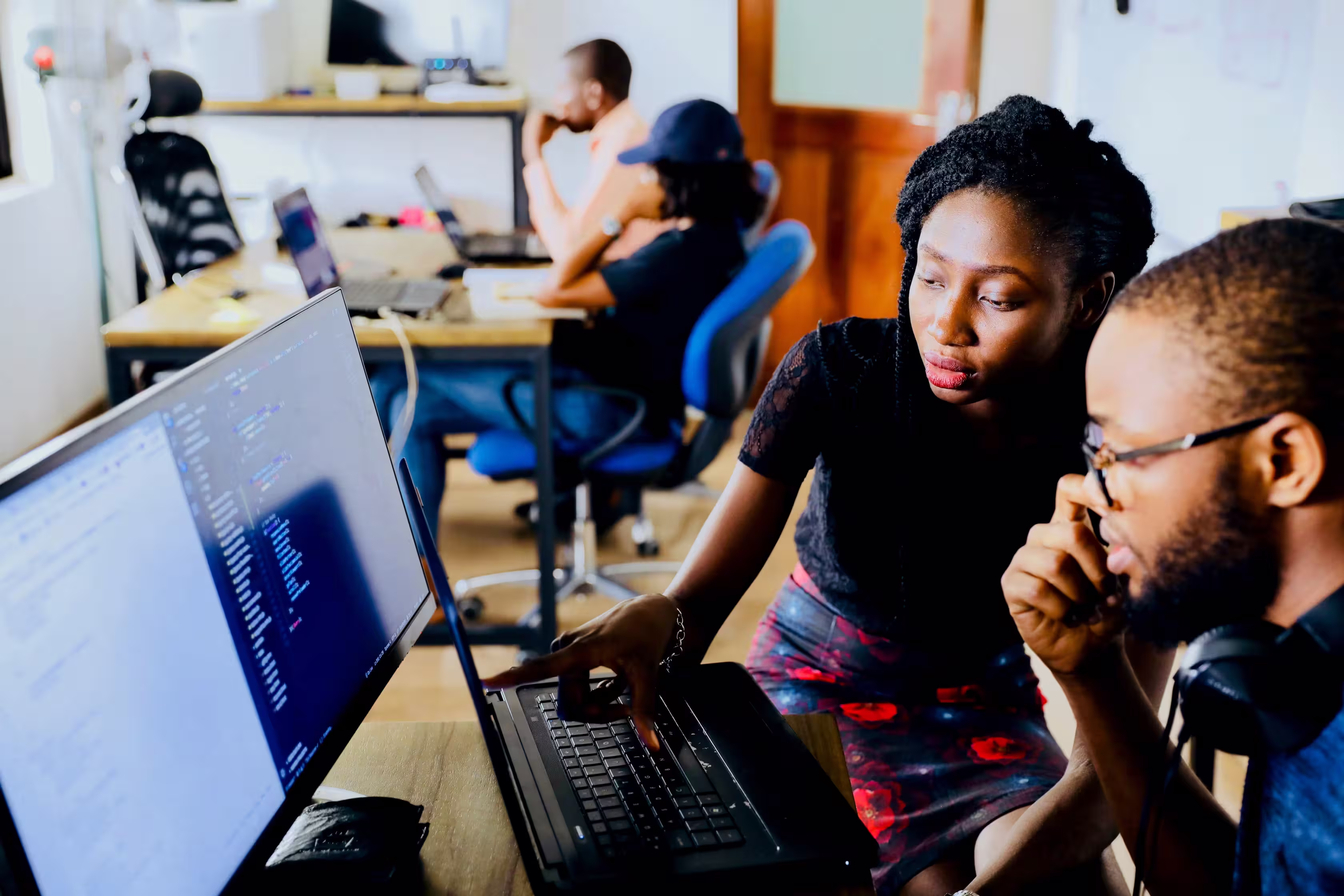 Teacher with computer