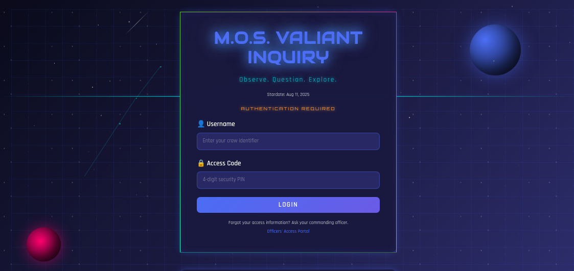 Valiant Inquiry main page